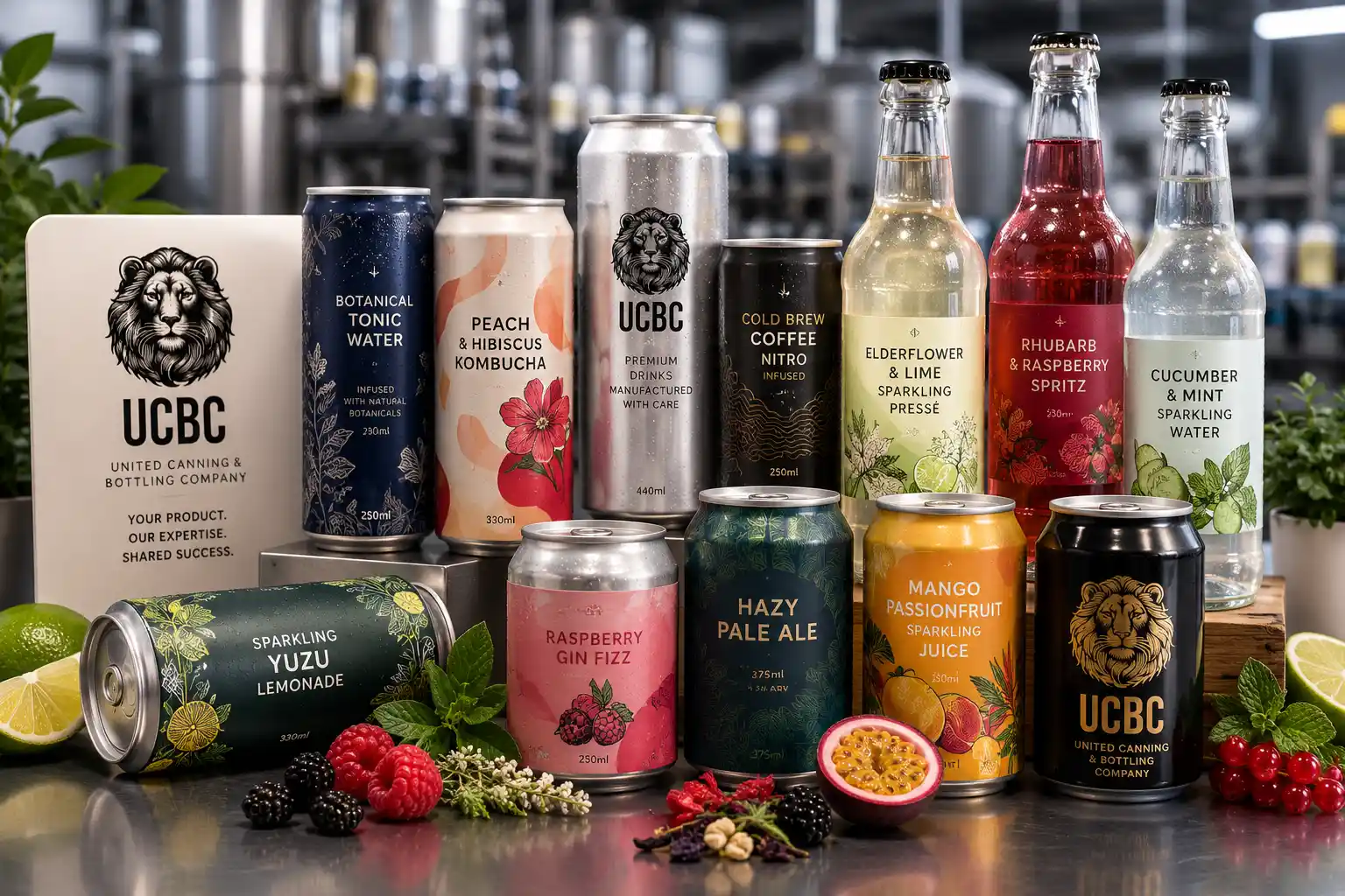 UCBC product range cans bottles